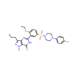 CCCc1nn(C)c2c(=O)[nH]c(-c3cc(S(=O)(=O)N4CCN(c5ccc(Cl)cc5)CC4)ccc3OCC)nc12 ZINC000044404839