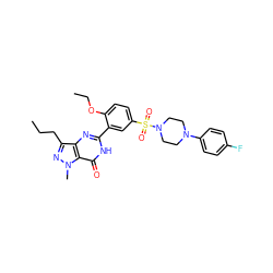 CCCc1nn(C)c2c(=O)[nH]c(-c3cc(S(=O)(=O)N4CCN(c5ccc(F)cc5)CC4)ccc3OCC)nc12 ZINC000044406488