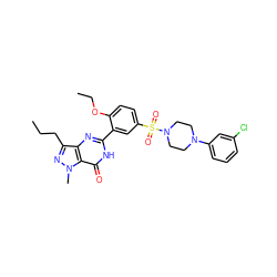 CCCc1nn(C)c2c(=O)[nH]c(-c3cc(S(=O)(=O)N4CCN(c5cccc(Cl)c5)CC4)ccc3OCC)nc12 ZINC000044404827