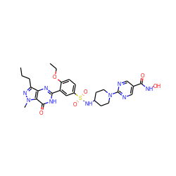 CCCc1nn(C)c2c(=O)[nH]c(-c3cc(S(=O)(=O)NC4CCN(c5ncc(C(=O)NO)cn5)CC4)ccc3OCC)nc12 ZINC001772624799