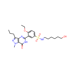 CCCc1nn(C)c2c(=O)[nH]c(-c3cc(S(=O)(=O)NCCCCCCO)ccc3OCC)nc12 ZINC000299865562