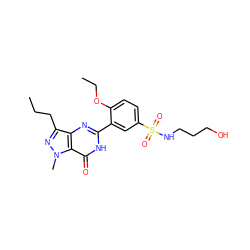 CCCc1nn(C)c2c(=O)[nH]c(-c3cc(S(=O)(=O)NCCCO)ccc3OCC)nc12 ZINC000299868890