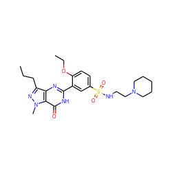 CCCc1nn(C)c2c(=O)[nH]c(-c3cc(S(=O)(=O)NCCN4CCCCC4)ccc3OCC)nc12 ZINC000299860999