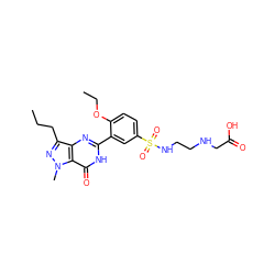 CCCc1nn(C)c2c(=O)[nH]c(-c3cc(S(=O)(=O)NCCNCC(=O)O)ccc3OCC)nc12 ZINC000040979735