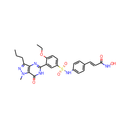 CCCc1nn(C)c2c(=O)[nH]c(-c3cc(S(=O)(=O)Nc4ccc(/C=C/C(=O)NO)cc4)ccc3OCC)nc12 ZINC000224527876