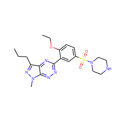 CCCc1nn(C)c2nnc(-c3cc(S(=O)(=O)N4CCNCC4)ccc3OCC)nc12 ZINC000299867309