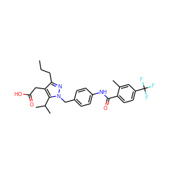 CCCc1nn(Cc2ccc(NC(=O)c3ccc(C(F)(F)F)cc3C)cc2)c(C(C)C)c1CC(=O)O ZINC000168897129