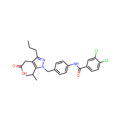 CCCc1nn(Cc2ccc(NC(=O)c3ccc(Cl)c(Cl)c3)cc2)c(C(C)C)c1CC(=O)O ZINC000168901055