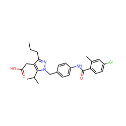 CCCc1nn(Cc2ccc(NC(=O)c3ccc(Cl)cc3C)cc2)c(C(C)C)c1CC(=O)O ZINC000168897725