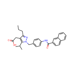 CCCc1nn(Cc2ccc(NC(=O)c3ccc4ccccc4c3)cc2)c(C(C)C)c1CC(=O)O ZINC000168901453