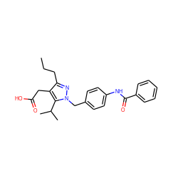 CCCc1nn(Cc2ccc(NC(=O)c3ccccc3)cc2)c(C(C)C)c1CC(=O)O ZINC000168900255