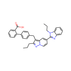 CCCc1nn2ccc(-c3nc4ccccc4n3CCC)cc2c1Cc1ccc(-c2ccccc2C(=O)O)cc1 ZINC000103263770