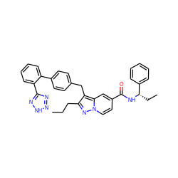 CCCc1nn2ccc(C(=O)N[C@@H](CC)c3ccccc3)cc2c1Cc1ccc(-c2ccccc2-c2nn[nH]n2)cc1 ZINC000103263778