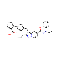 CCCc1nn2ccc(C(=O)N[C@@H](CC)c3ccccc3)cc2c1Cc1ccc(-c2ccccc2C(=O)O)cc1 ZINC000103263767