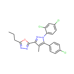 CCCc1nnc(-c2nn(-c3ccc(Cl)cc3Cl)c(-c3ccc(Cl)cc3)c2C)o1 ZINC000040425145