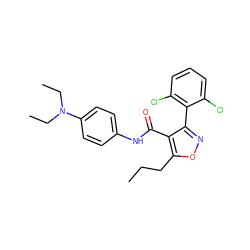 CCCc1onc(-c2c(Cl)cccc2Cl)c1C(=O)Nc1ccc(N(CC)CC)cc1 ZINC000028392569