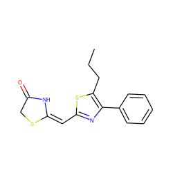 CCCc1sc(/C=C2\NC(=O)CS2)nc1-c1ccccc1 ZINC000095602494