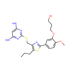 CCCc1sc(-c2ccc(OC)c(OCCCO)c2)nc1CSc1nc(N)cc(N)n1 ZINC000096283897