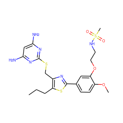 CCCc1sc(-c2ccc(OC)c(OCCNS(C)(=O)=O)c2)nc1CSc1nc(N)cc(N)n1 ZINC000096283892