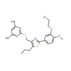 CCCc1sc(-c2ccc(OC)c(OCCO)c2)nc1CSc1nc(N)cc(N)n1 ZINC000096283896