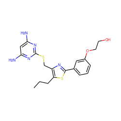 CCCc1sc(-c2cccc(OCCO)c2)nc1CSc1nc(N)cc(N)n1 ZINC000096283904