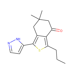 CCCc1sc(-c2ccn[nH]2)c2c1C(=O)CC(C)(C)C2 ZINC000202102100