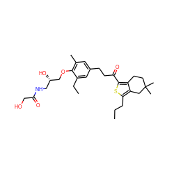 CCCc1sc(C(=O)CCc2cc(C)c(OC[C@@H](O)CNC(=O)CO)c(CC)c2)c2c1CC(C)(C)CC2 ZINC000103258609