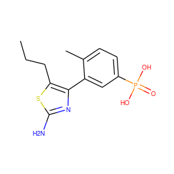 CCCc1sc(N)nc1-c1cc(P(=O)(O)O)ccc1C ZINC000066101065