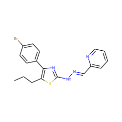 CCCc1sc(N/N=C/c2ccccn2)nc1-c1ccc(Br)cc1 ZINC000004893264