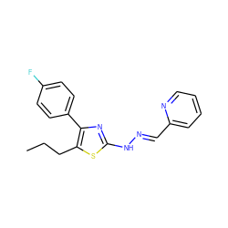 CCCc1sc(N/N=C/c2ccccn2)nc1-c1ccc(F)cc1 ZINC000004893248