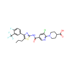 CCCc1sc(NC(=O)c2cnc(N3CCC(C(=O)O)CC3)c(Cl)c2)nc1-c1ccc(F)c(C(F)(F)F)c1 ZINC000053314017