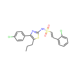 CCCc1sc(NS(=O)(=O)/C=C/c2ccccc2Cl)nc1-c1ccc(Cl)cc1 ZINC000026935858