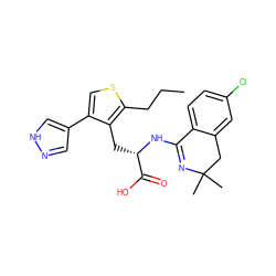 CCCc1scc(-c2cn[nH]c2)c1C[C@H](NC1=NC(C)(C)Cc2cc(Cl)ccc21)C(=O)O ZINC000095921209