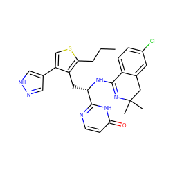 CCCc1scc(-c2cn[nH]c2)c1C[C@H](NC1=NC(C)(C)Cc2cc(Cl)ccc21)c1nccc(=O)[nH]1 ZINC000096269756