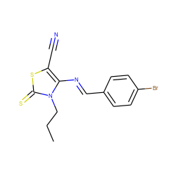 CCCn1c(/N=C/c2ccc(Br)cc2)c(C#N)sc1=S ZINC000096913998