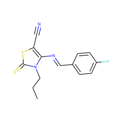 CCCn1c(/N=C/c2ccc(F)cc2)c(C#N)sc1=S ZINC000096914007