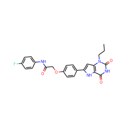 CCCn1c(=O)[nH]c(=O)c2[nH]c(-c3ccc(OCC(=O)Nc4ccc(F)cc4)cc3)cc21 ZINC000053293887