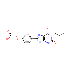 CCCn1c(=O)[nH]c2[nH]c(-c3ccc(OCC(=O)O)cc3)nc2c1=O ZINC000013473000