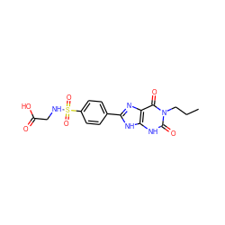 CCCn1c(=O)[nH]c2[nH]c(-c3ccc(S(=O)(=O)NCC(=O)O)cc3)nc2c1=O ZINC000036273952