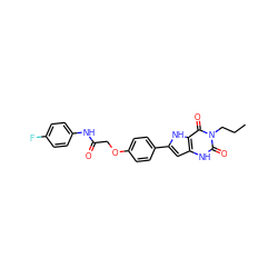 CCCn1c(=O)[nH]c2cc(-c3ccc(OCC(=O)Nc4ccc(F)cc4)cc3)[nH]c2c1=O ZINC000053276597