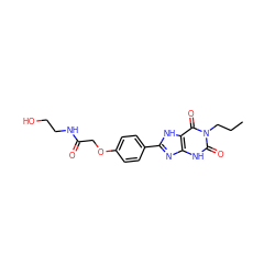 CCCn1c(=O)[nH]c2nc(-c3ccc(OCC(=O)NCCO)cc3)[nH]c2c1=O ZINC000013473004