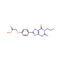 CCCn1c(=O)[nH]c2nc(-c3ccc(OCC(=O)OC)cc3)[nH]c2c1=O ZINC000013473002