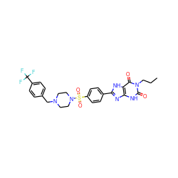 CCCn1c(=O)[nH]c2nc(-c3ccc(S(=O)(=O)N4CCN(Cc5ccc(C(F)(F)F)cc5)CC4)cc3)[nH]c2c1=O ZINC000049877704