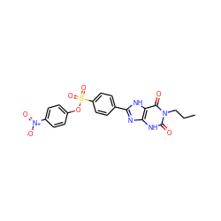 CCCn1c(=O)[nH]c2nc(-c3ccc(S(=O)(=O)Oc4ccc([N+](=O)[O-])cc4)cc3)[nH]c2c1=O ZINC000013559500