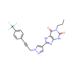 CCCn1c(=O)[nH]c2nc(-c3cnn(CC#Cc4ccc(C(F)(F)F)cc4)c3)[nH]c2c1=O ZINC000088247904