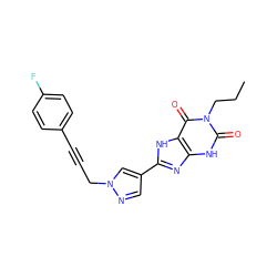 CCCn1c(=O)[nH]c2nc(-c3cnn(CC#Cc4ccc(F)cc4)c3)[nH]c2c1=O ZINC000088247900