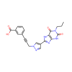 CCCn1c(=O)[nH]c2nc(-c3cnn(CC#Cc4cccc(C(=O)O)c4)c3)[nH]c2c1=O ZINC000088247908