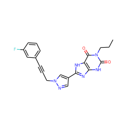 CCCn1c(=O)[nH]c2nc(-c3cnn(CC#Cc4cccc(F)c4)c3)[nH]c2c1=O ZINC000088247902