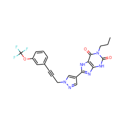 CCCn1c(=O)[nH]c2nc(-c3cnn(CC#Cc4cccc(OC(F)(F)F)c4)c3)[nH]c2c1=O ZINC000088247898