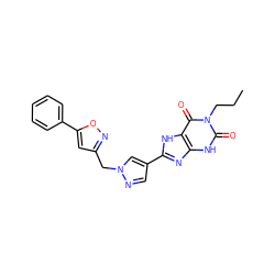 CCCn1c(=O)[nH]c2nc(-c3cnn(Cc4cc(-c5ccccc5)on4)c3)[nH]c2c1=O ZINC000029037356